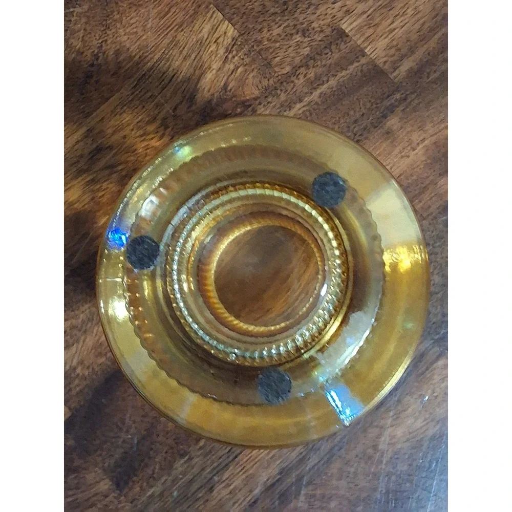 Amber Ribbed Glass Vase Mid Century Modern UFO Geometric Fluted Bud Vase 8 Inch